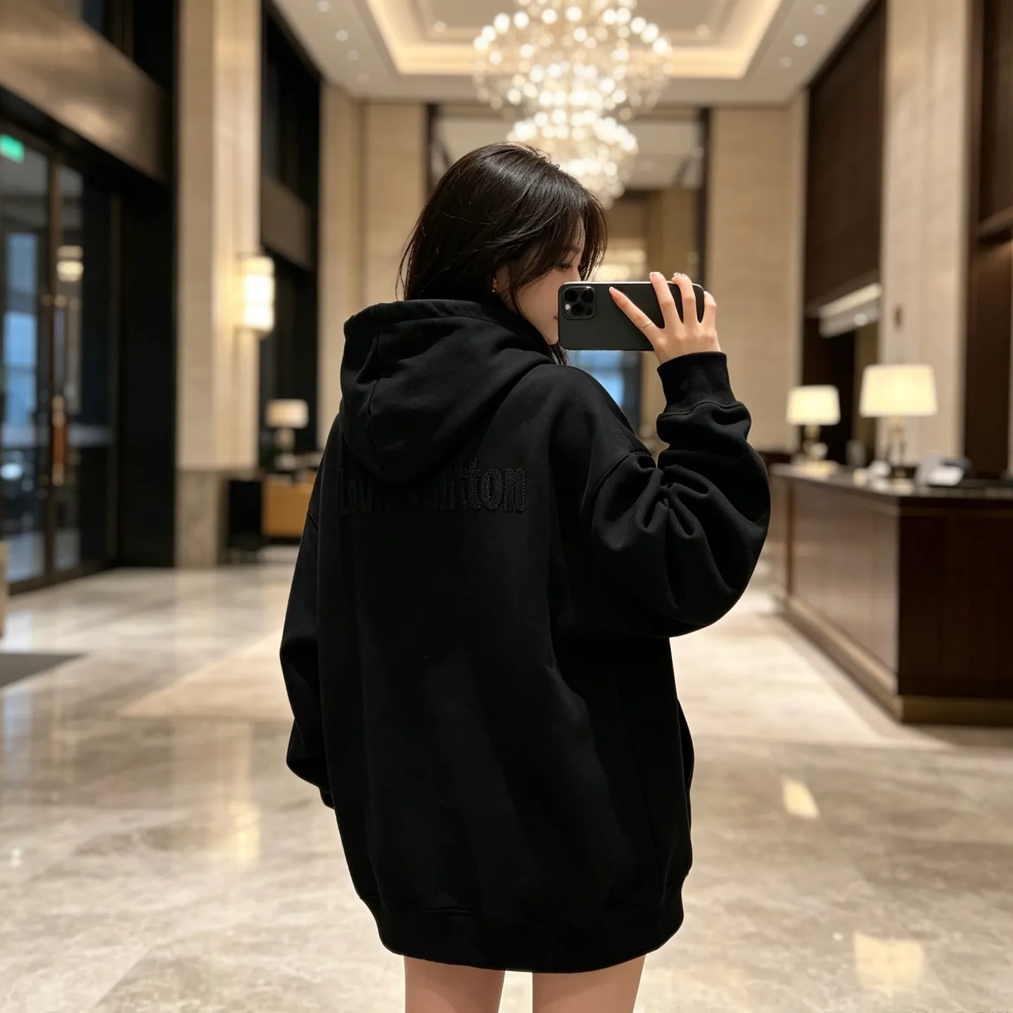 Louis Vuitton/Louis Vuitton tatami embroidered letter logo hole hooded sweatshirt